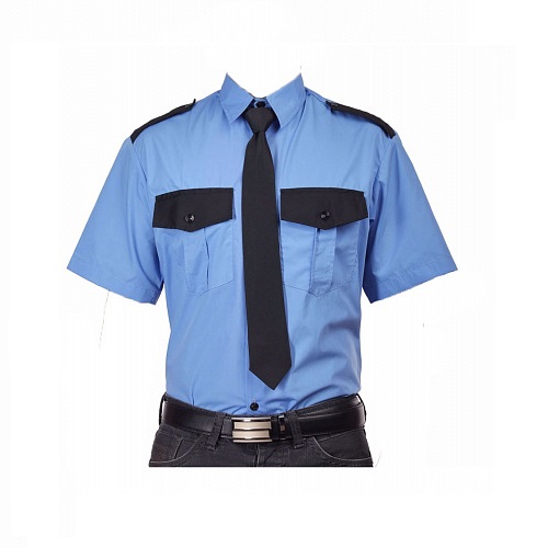 Рубашка охранника, короткий рукав (голубой с черным) тк. смесовая 120 г/м2, 39/170-176
