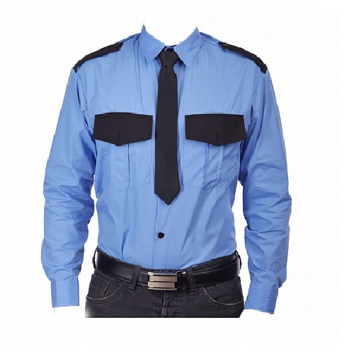 Рубашка охранника, длинный рукав (голубой с черным) тк. смесовая 120 г/м2, 39/3