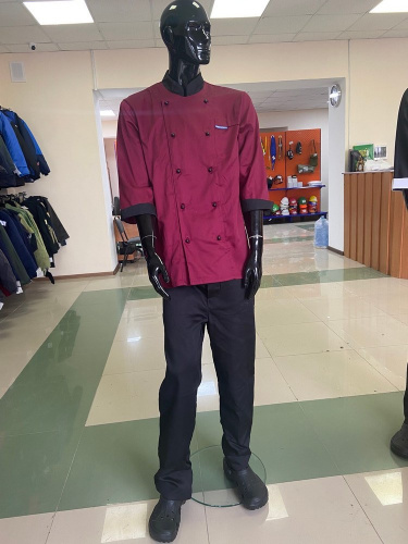 Костюм Шеф-повара-2 мужской: китель, брюки (бордовый с чёрным) ткань Смесовая 190 г/м2