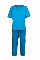 Костюм "Реал" мужской: блуза, брюки, колпак (светло-синий с бирюзовым) тк.смес/104-108/182-188***