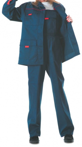Костюм "Ударница", женский: куртка, полукомбинезон, (синий с красным), ткань Смесовая